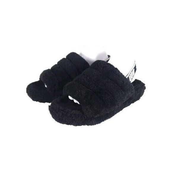 UGG Women's Fluff Yeah Slide US 10 Black Fur Slip-On Flat Slippers Shoes - Picture 1 of 15